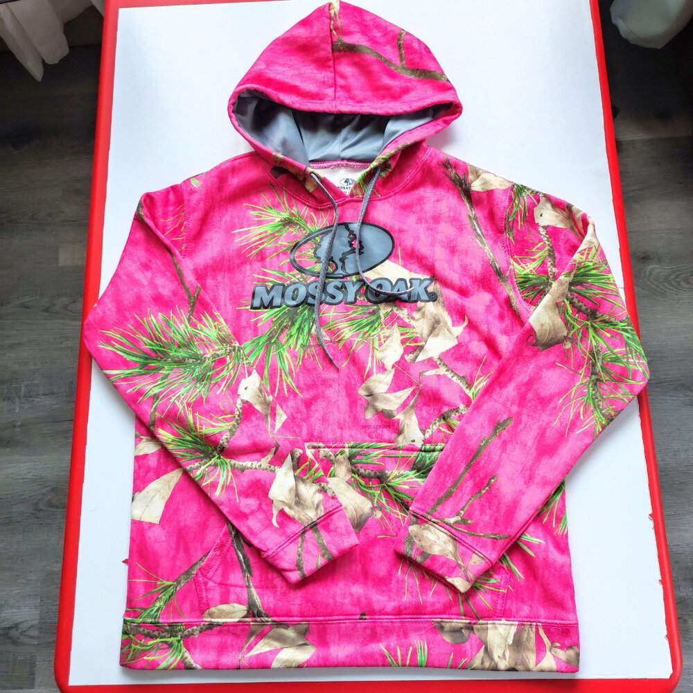 Mossy Oak pull on hoodie women's size M pink camo kangaroo pocket